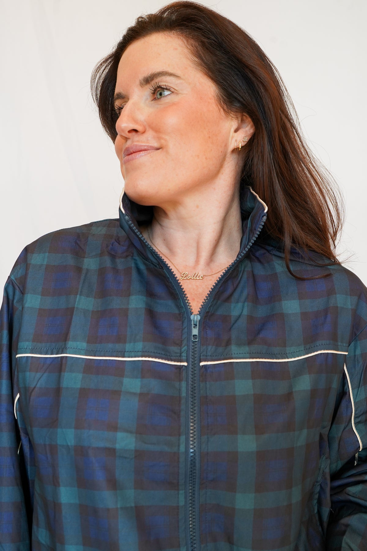 Millie Plaid Zip-Up Jacket in Teal Navy Black