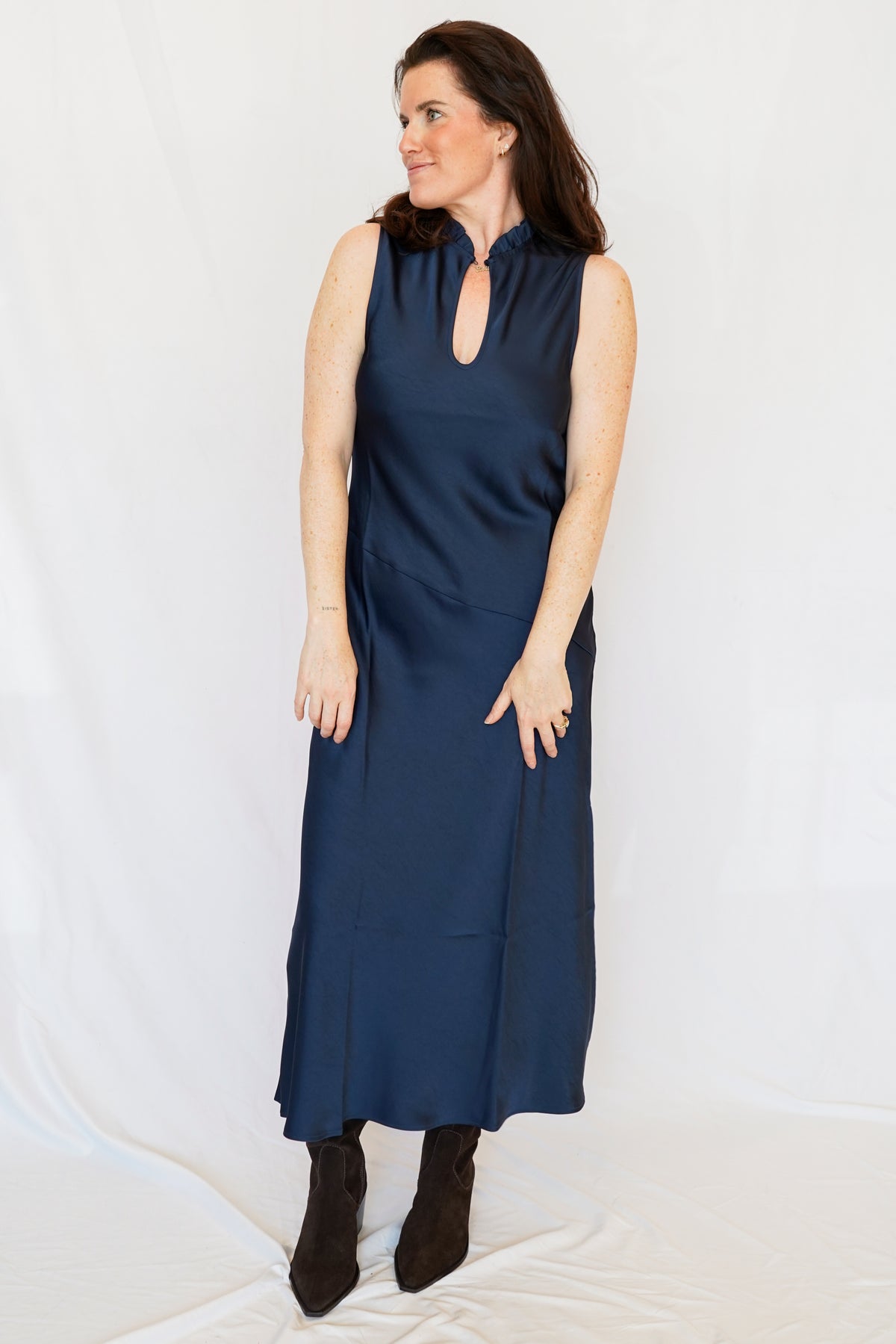North Satin Dress in Navy