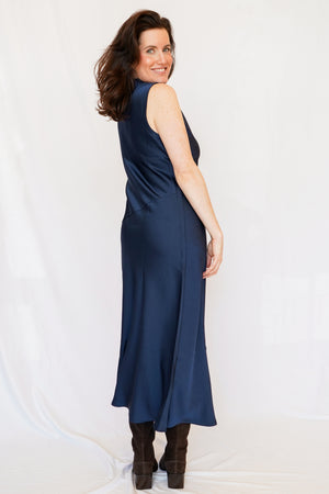 North Satin Dress in Navy