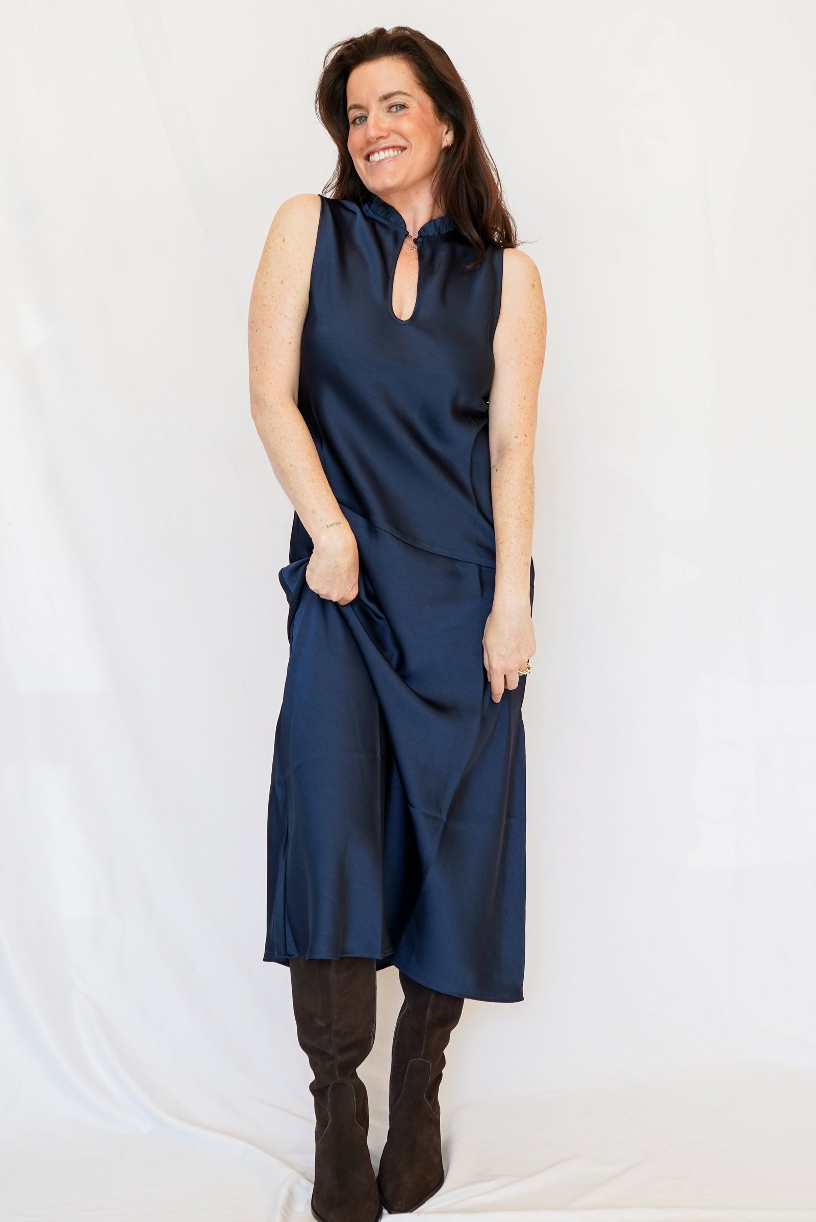North Satin Dress in Navy