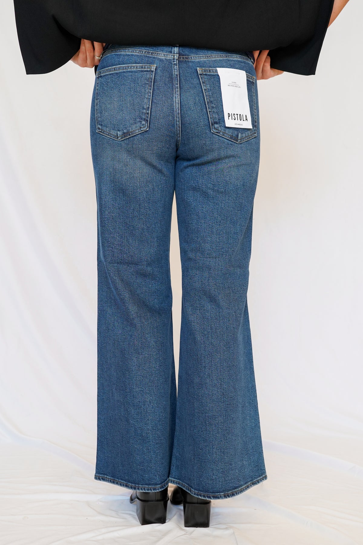 Pistola Vivian Mid Rise Wide Leg Jean in Blue Depths