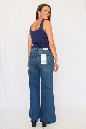 Pistola Vivian Mid Rise Wide Leg Jean in Blue Depths