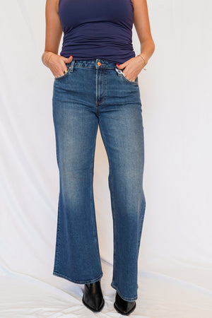 Pistola Vivian Mid Rise Wide Leg Jean in Blue Depths