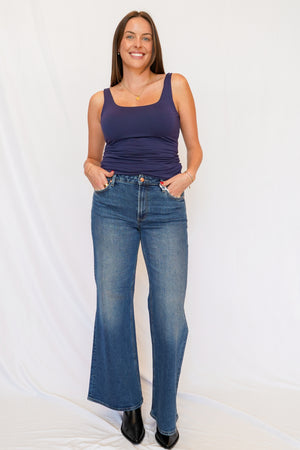 Pistola Vivian Mid Rise Wide Leg Jean in Blue Depths