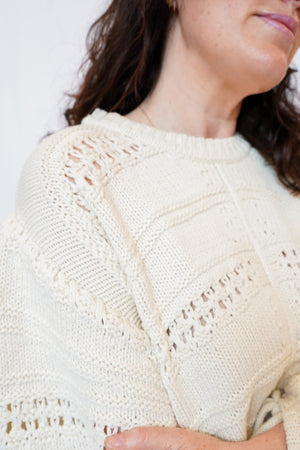 Cinched Sleeve Sweater in Off White