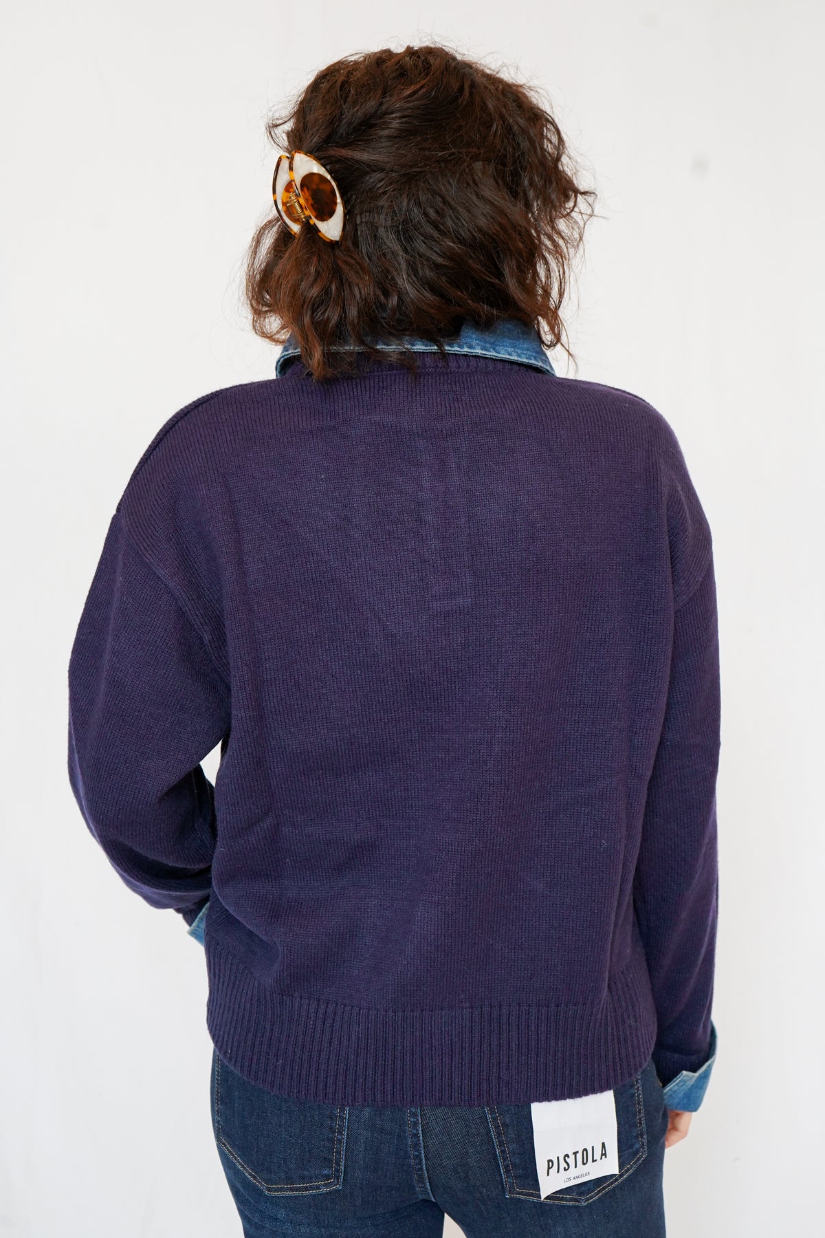 Denim Collared Sweater in Navy