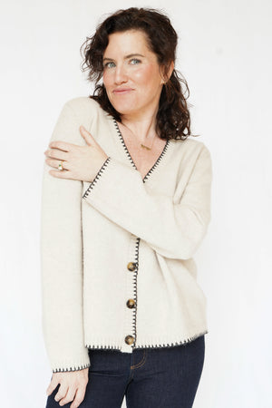 Picot Stitch Cardigan in Ecru