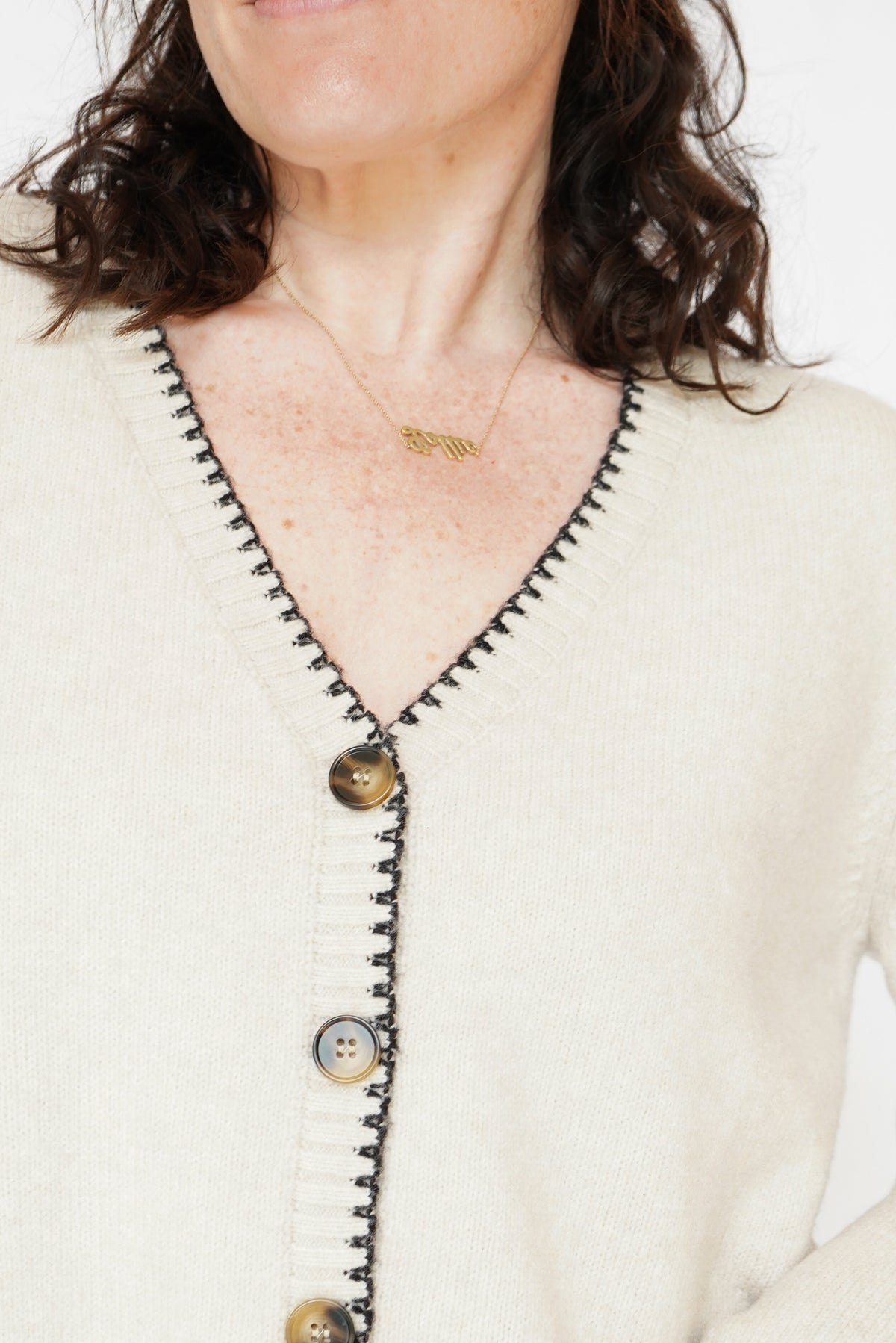 Picot Stitch Cardigan in Ecru