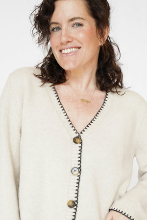 Picot Stitch Cardigan in Ecru
