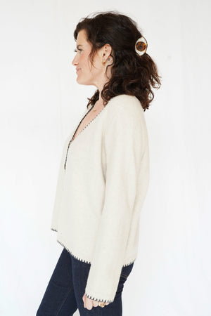 Picot Stitch Cardigan in Ecru