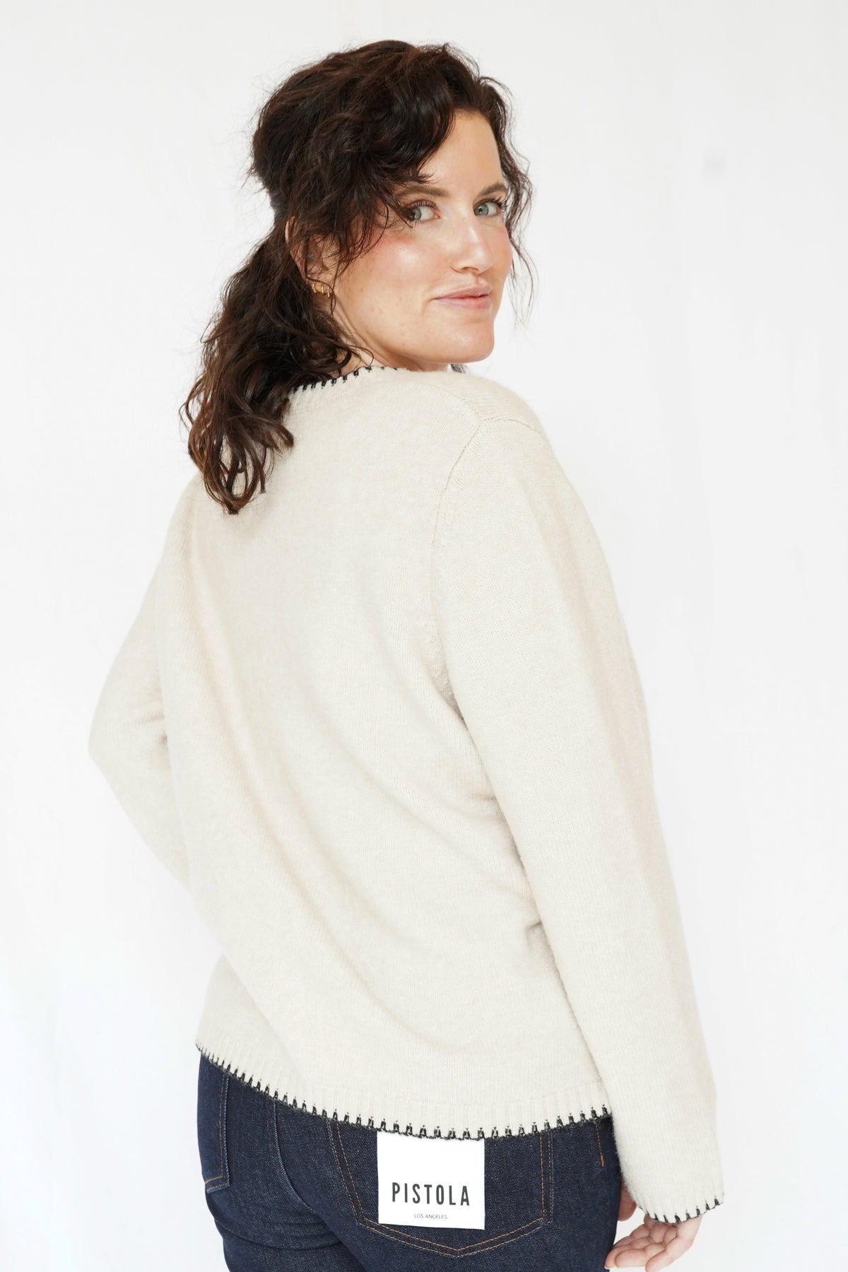 Picot Stitch Cardigan in Ecru