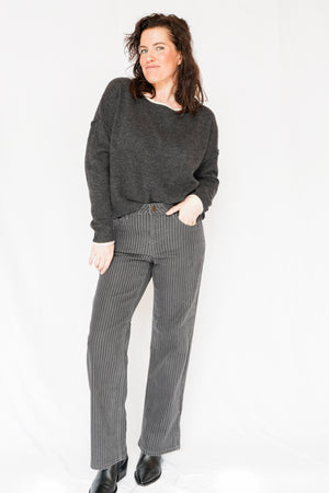 Just Black Denim Grey Stripe Straight Leg Pants