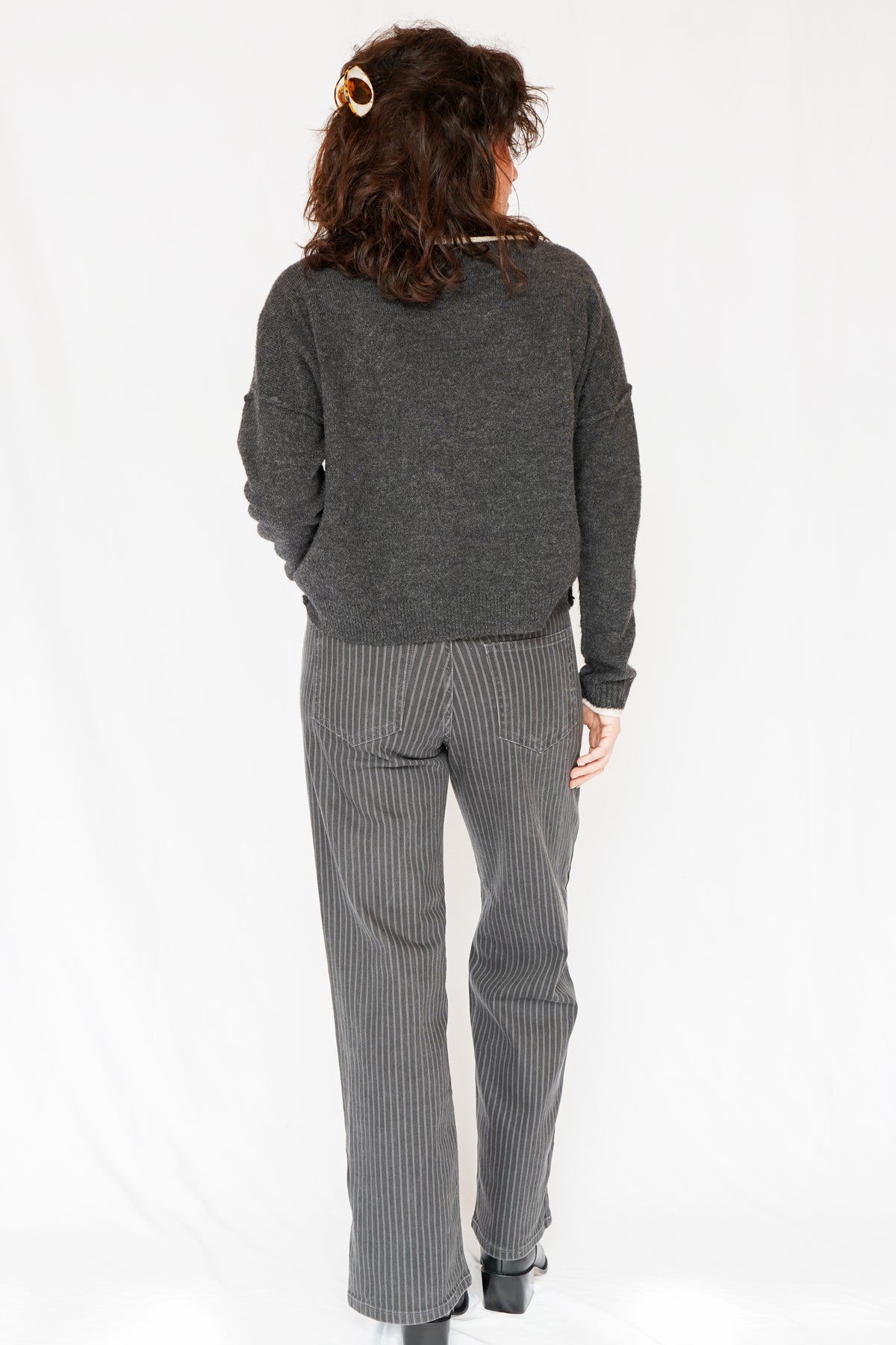 Just Black Denim Grey Stripe Straight Leg Pants