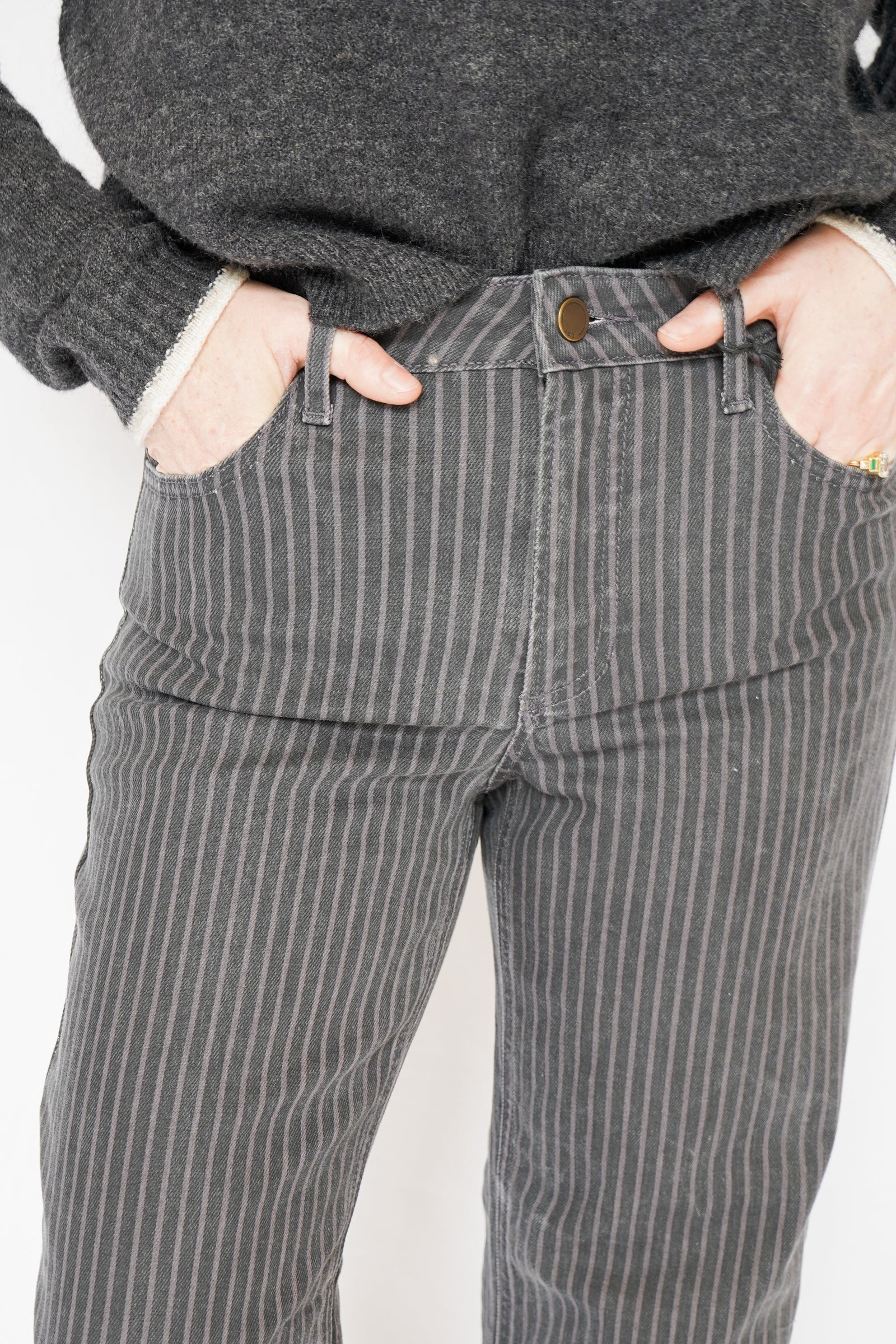 Just Black Denim Grey Stripe Straight Leg Pants
