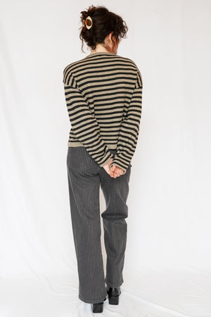 Dover Button Front Cardigan Sweater in Pewter Black Stripe