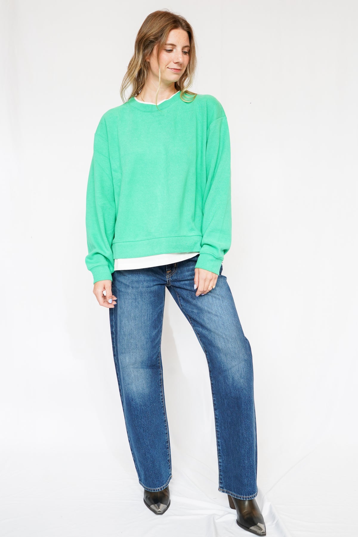Layered Crewneck Sweatshirt in Varsity Green