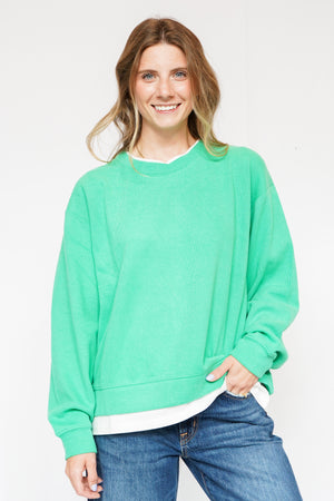 Layered Crewneck Sweatshirt in Varsity Green