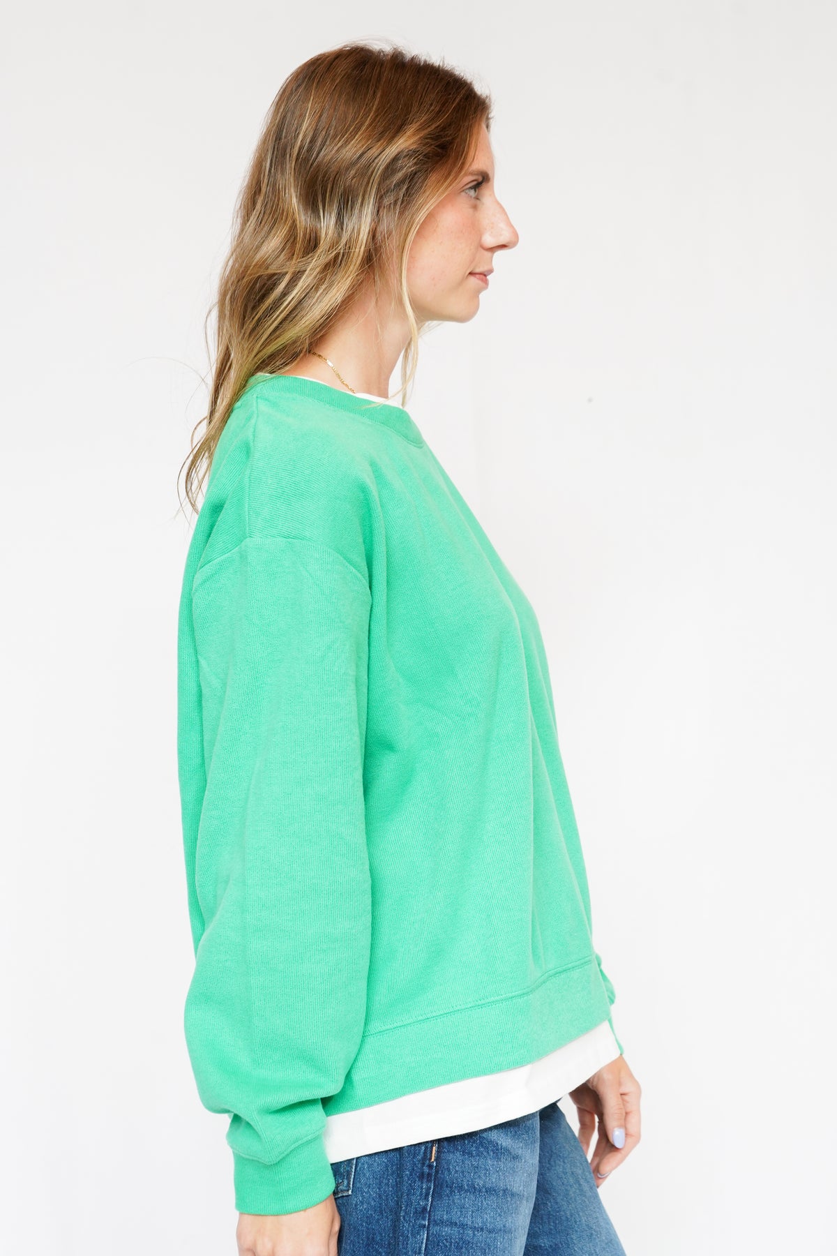 Layered Crewneck Sweatshirt in Varsity Green