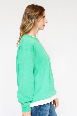 Layered Crewneck Sweatshirt in Varsity Green
