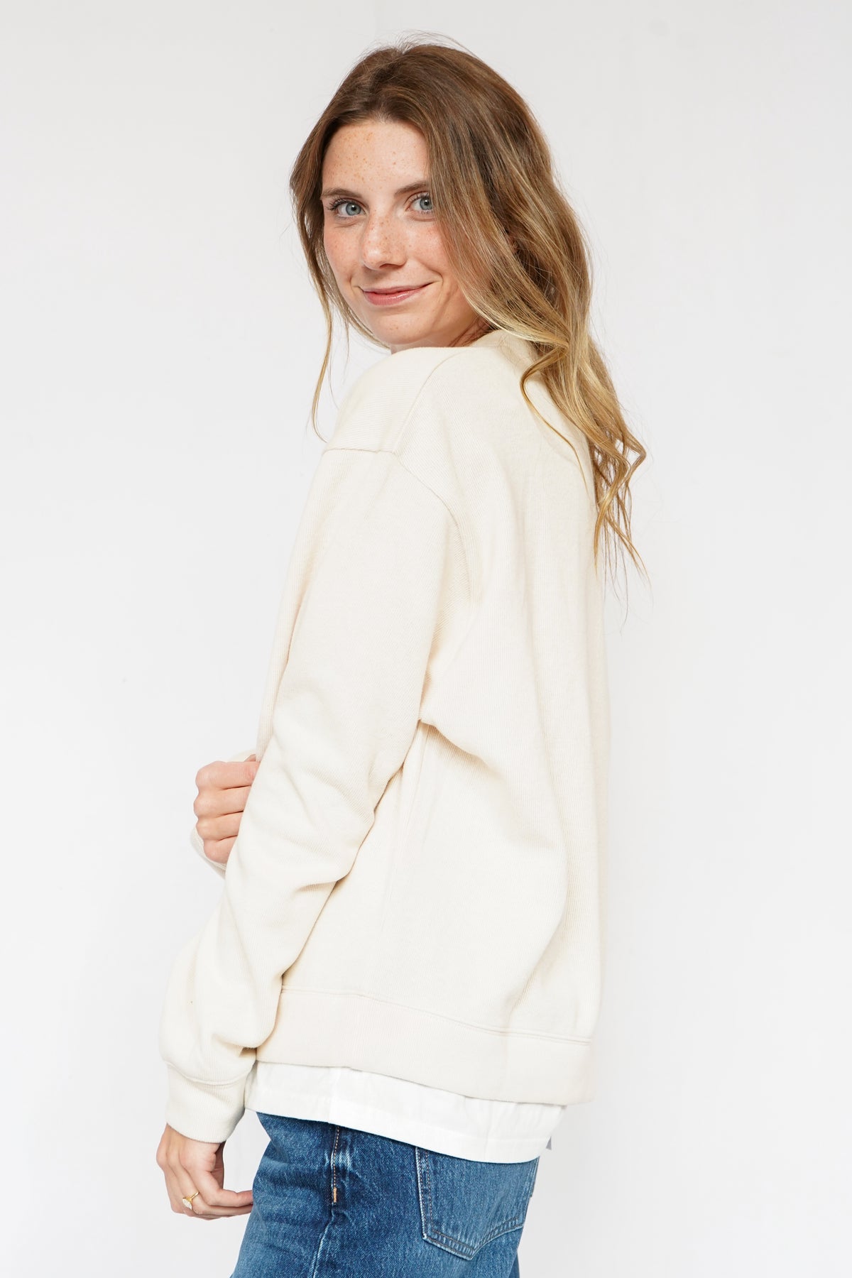 Layered Crewneck Sweatshirt in Cream