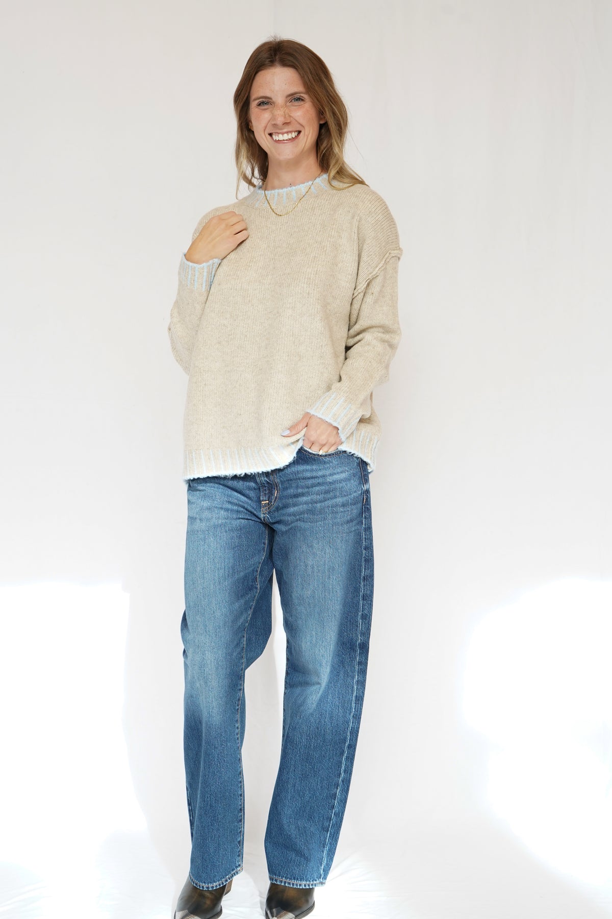 Oversized Stitching Oatmeal Sweater