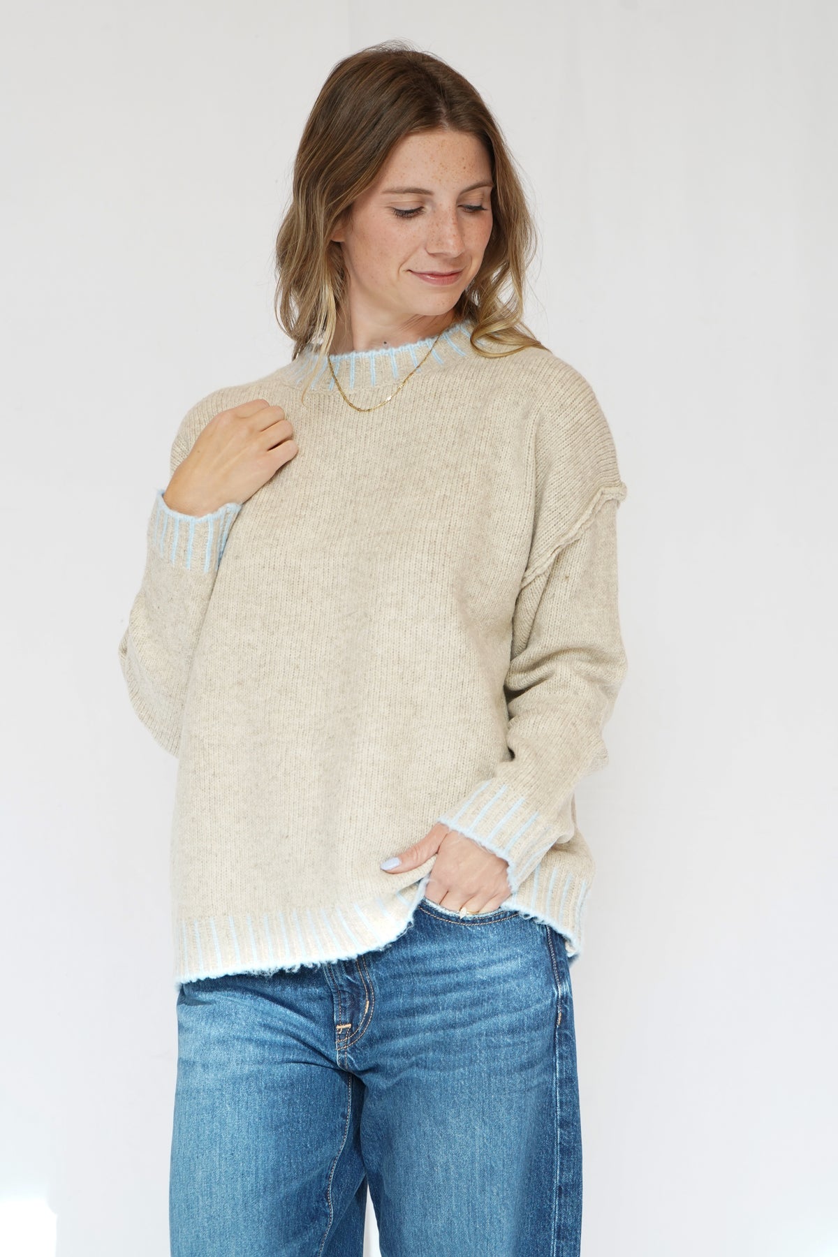 Oversized Stitching Oatmeal Sweater