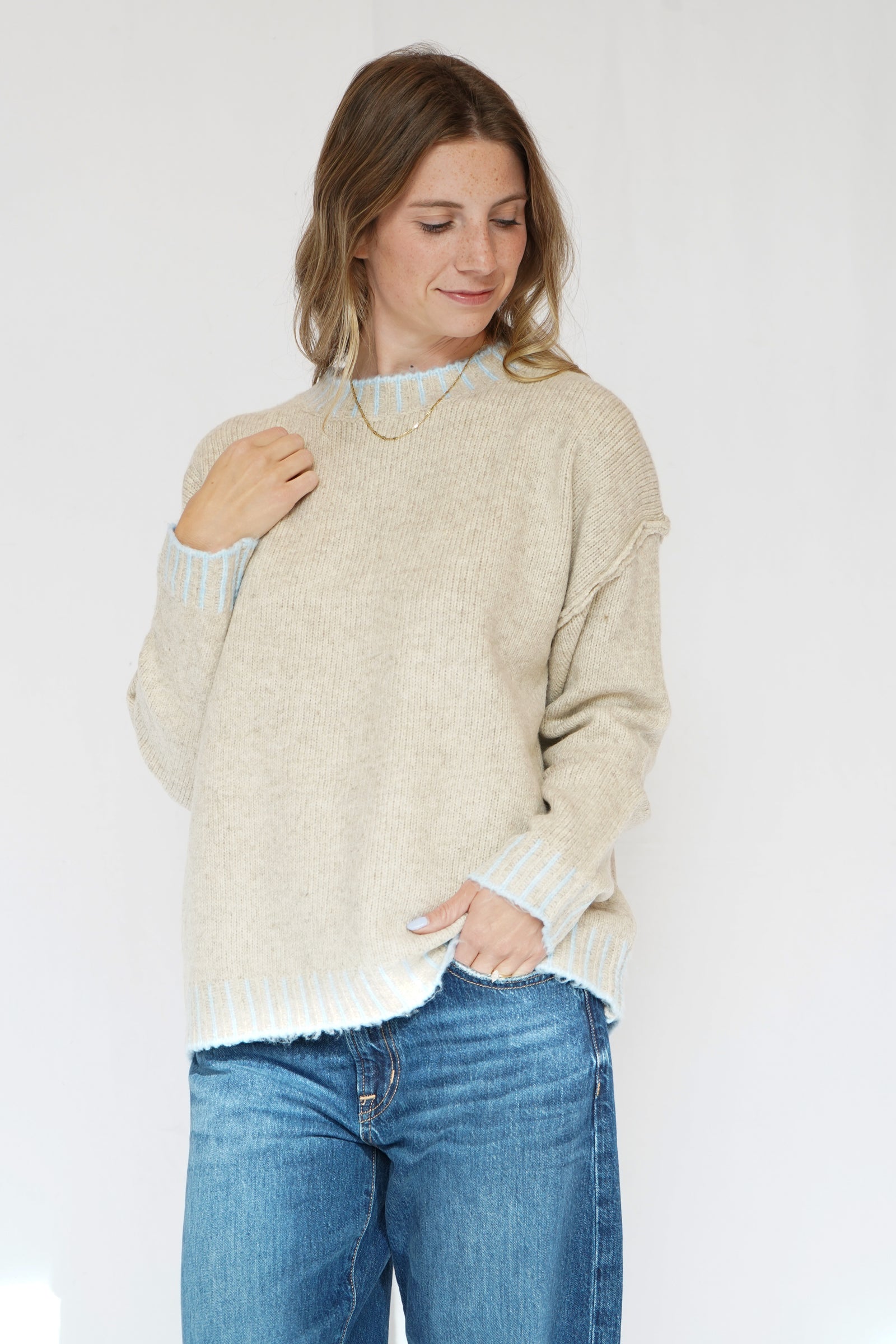 Oversized Stitching Oatmeal Sweater