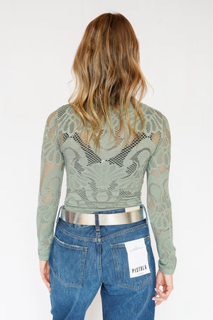 Knit Seamless Jacquard Mock Neck Long Sleeve Top in Light Green