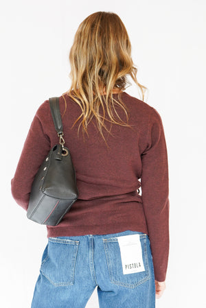 Sutton Wrap Sweater Top w/ Belted Side Tie in Raisin