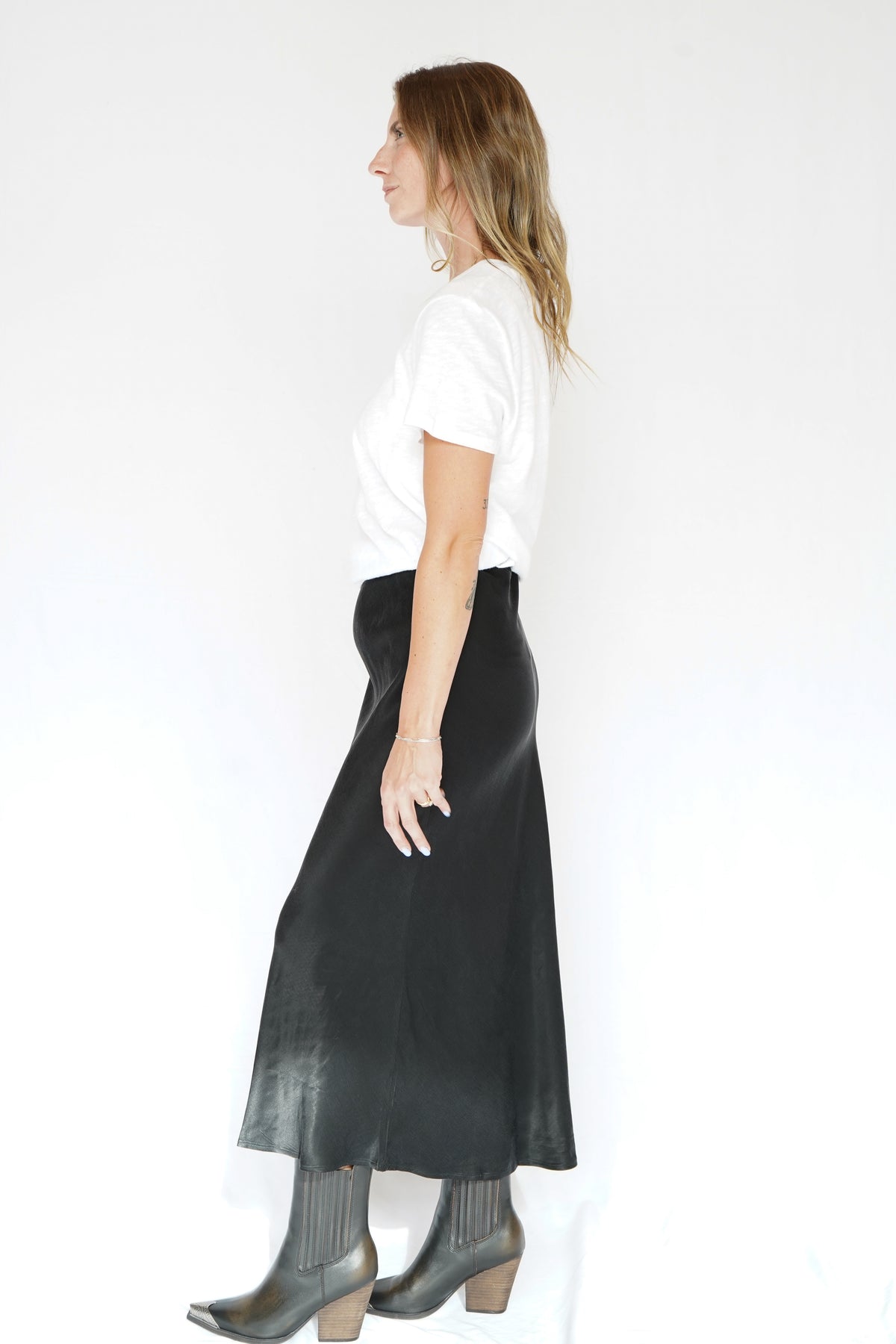 Silky Midi Skirt in Charcoal