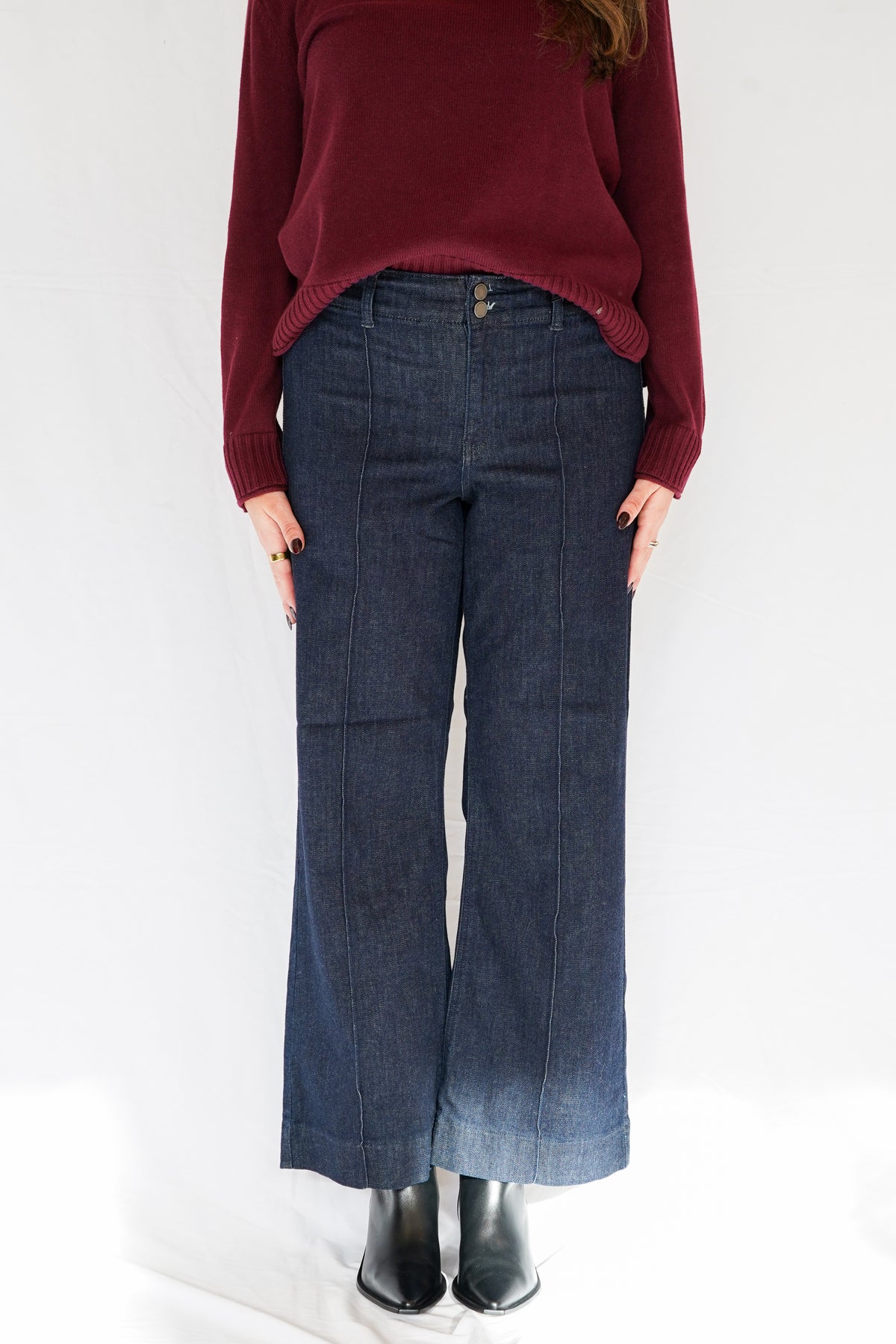 Pintuck High Rise Trouser Wide Leg Jeans