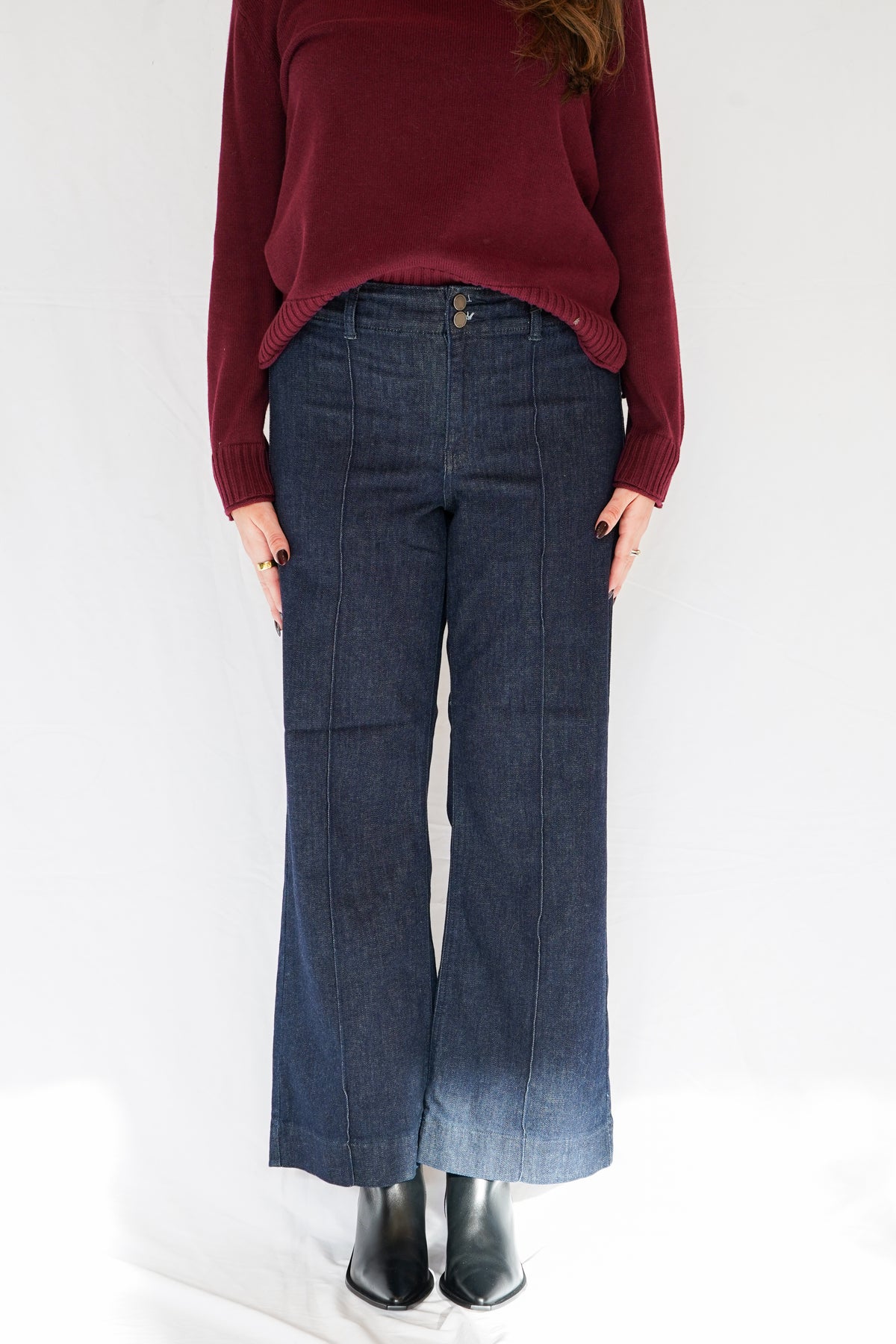 Pintuck High Rise Trouser Wide Leg Jeans