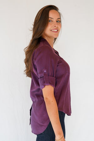 Riley Button Down Tencel Shirt in Plum