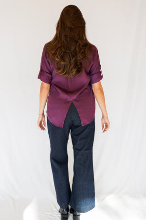 Riley Button Down Tencel Shirt in Plum