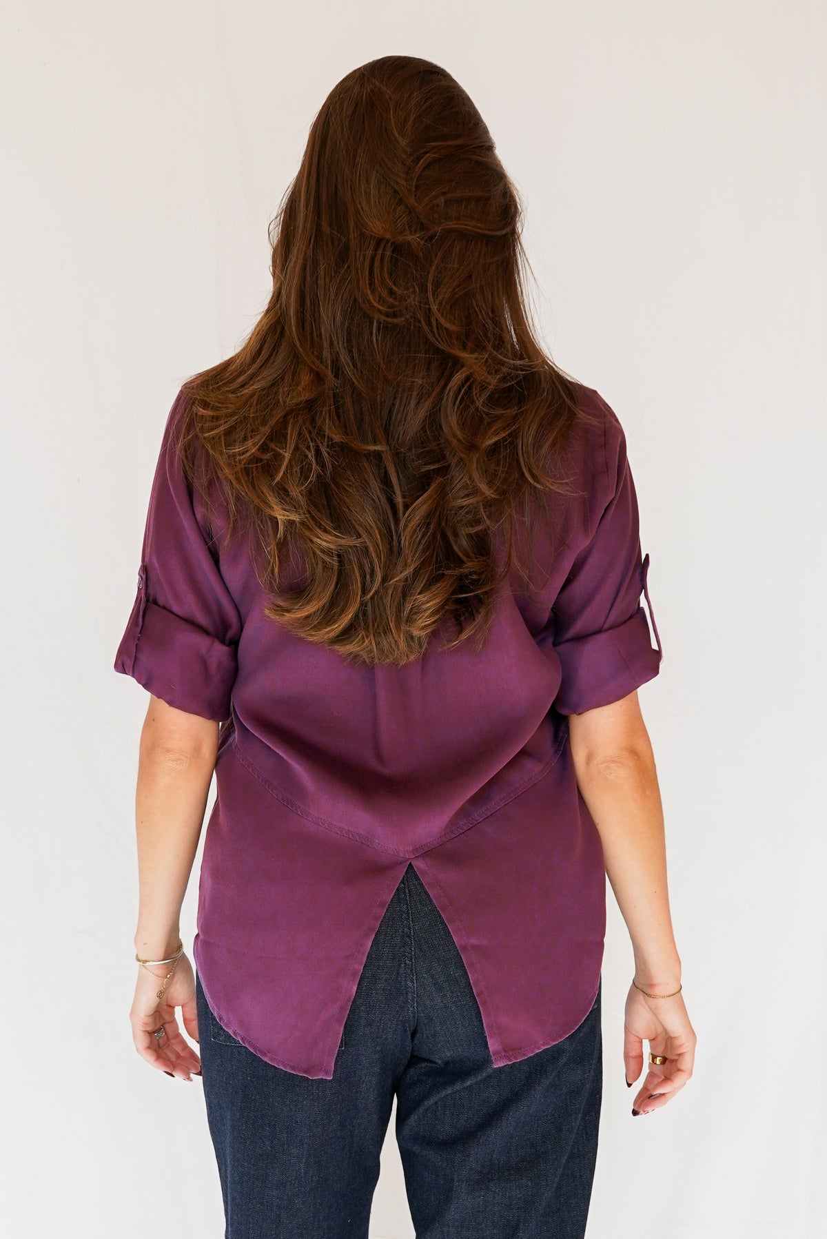 Riley Button Down Tencel Shirt in Plum