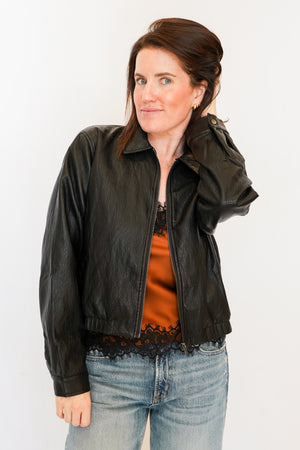 Bella Dahl Crop Bomber Jacket in Black