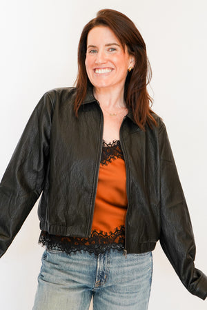 Bella Dahl Crop Bomber Jacket in Black