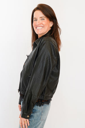Bella Dahl Crop Bomber Jacket in Black
