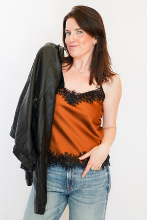 Anthem the Label Caramel Lace Trim Satin Cami