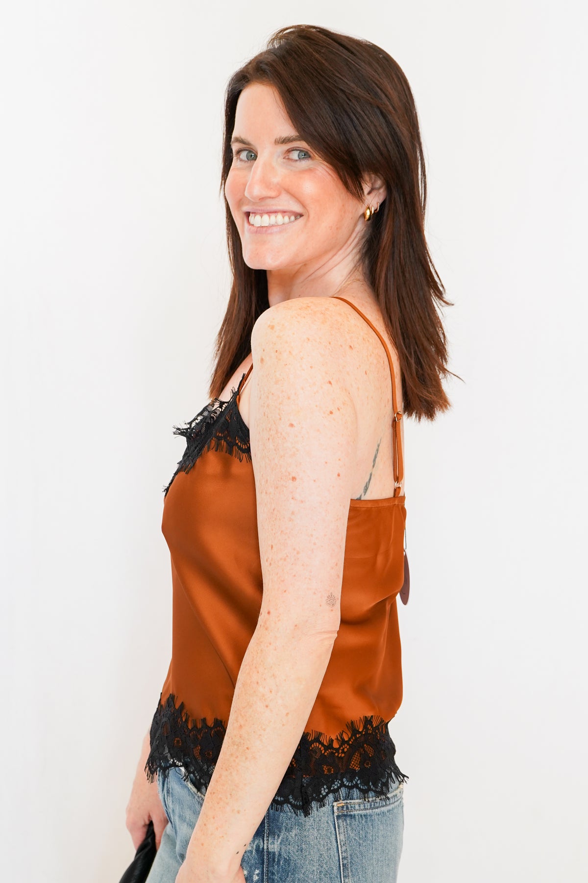 Anthem the Label Caramel Lace Trim Satin Cami