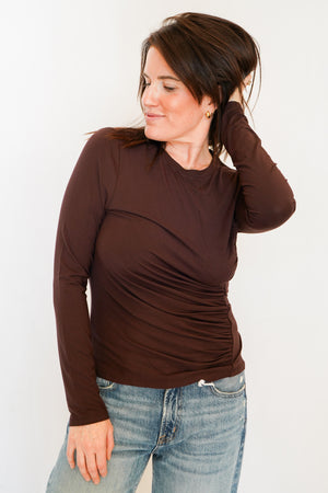 Anthem the Label Chocolate Front Shirred Jersey Top