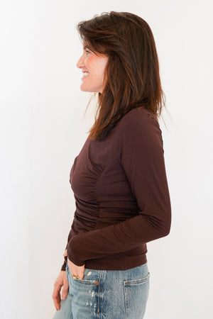 Anthem the Label Chocolate Front Shirred Jersey Top