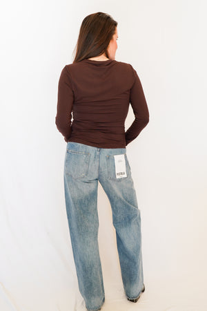 Anthem the Label Chocolate Front Shirred Jersey Top