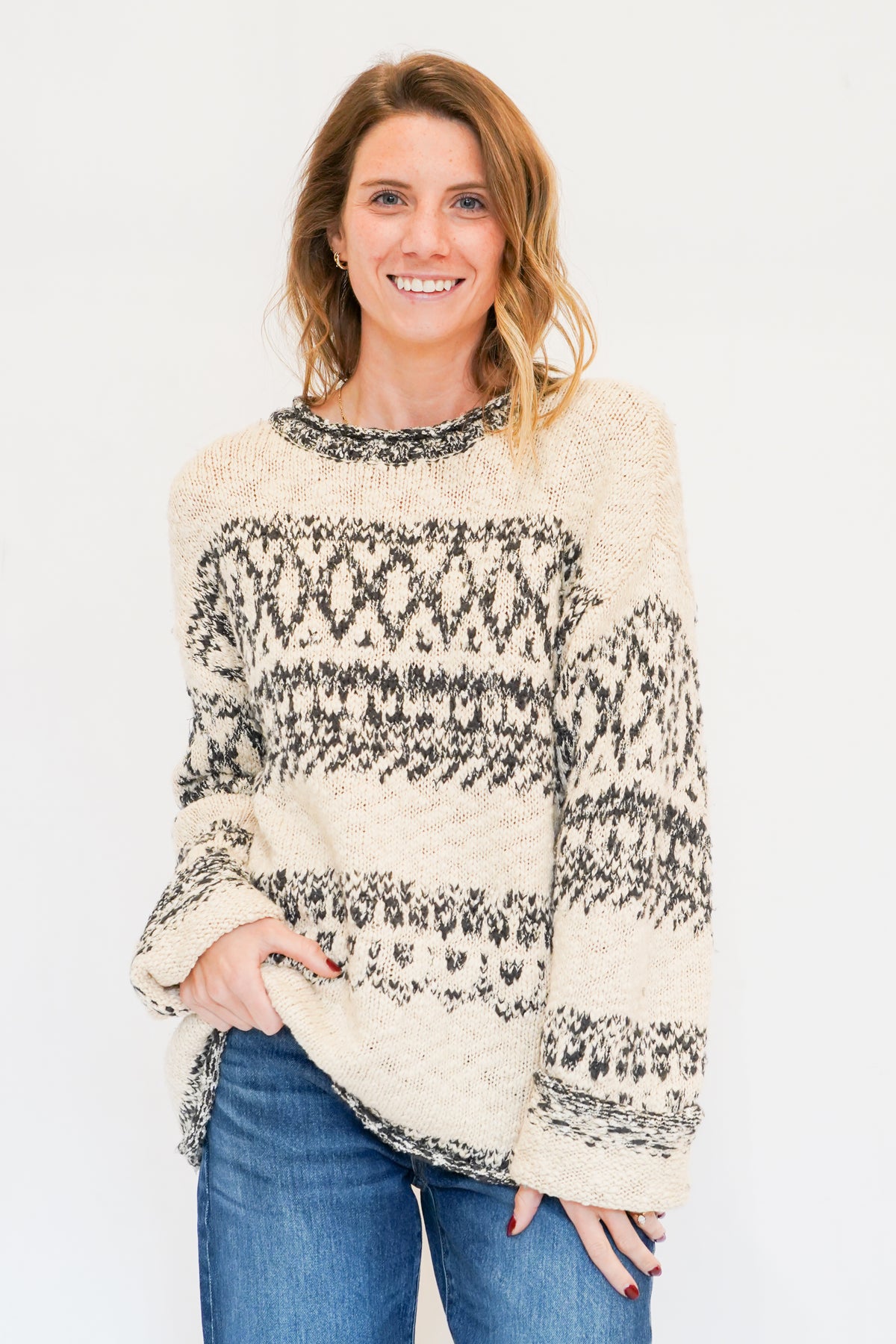 Snow Day Sweater in Tan Black