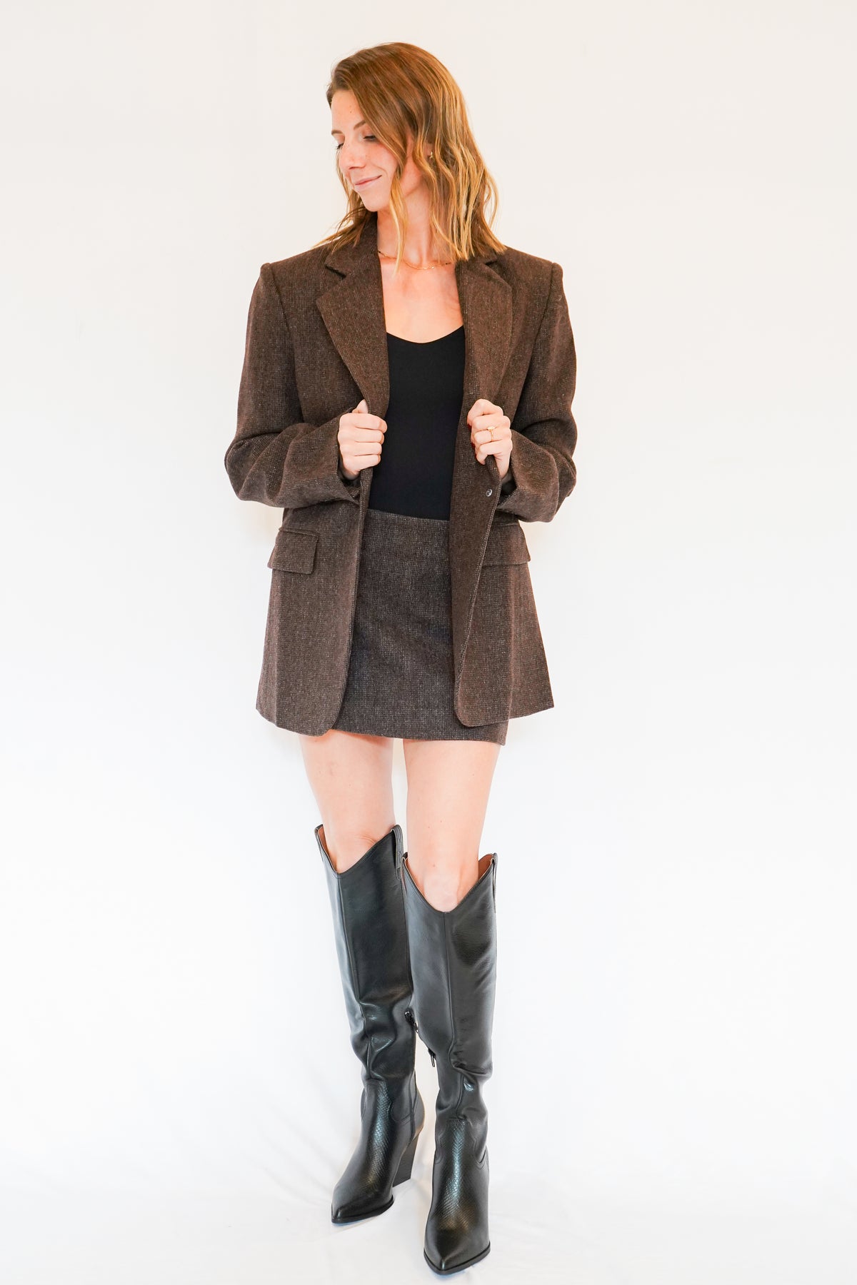 Perrin Wool Blend Blazer in Brown