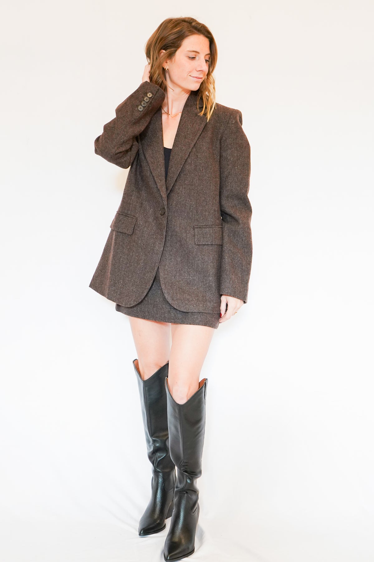 Perrin Wool Blend Blazer in Brown