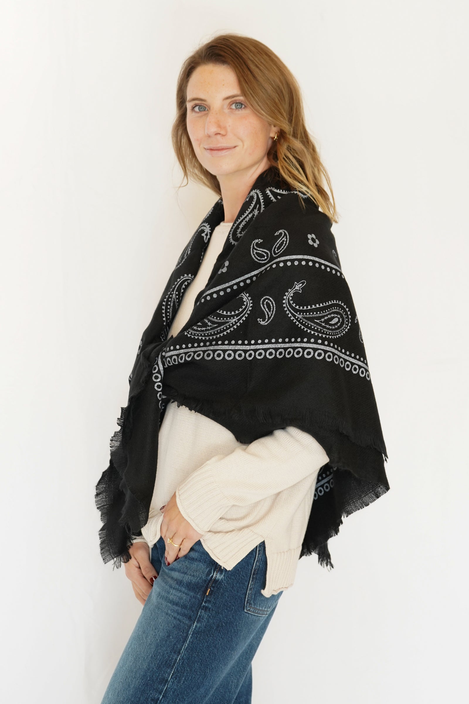 Paisley Bandana Square Scarf in Black