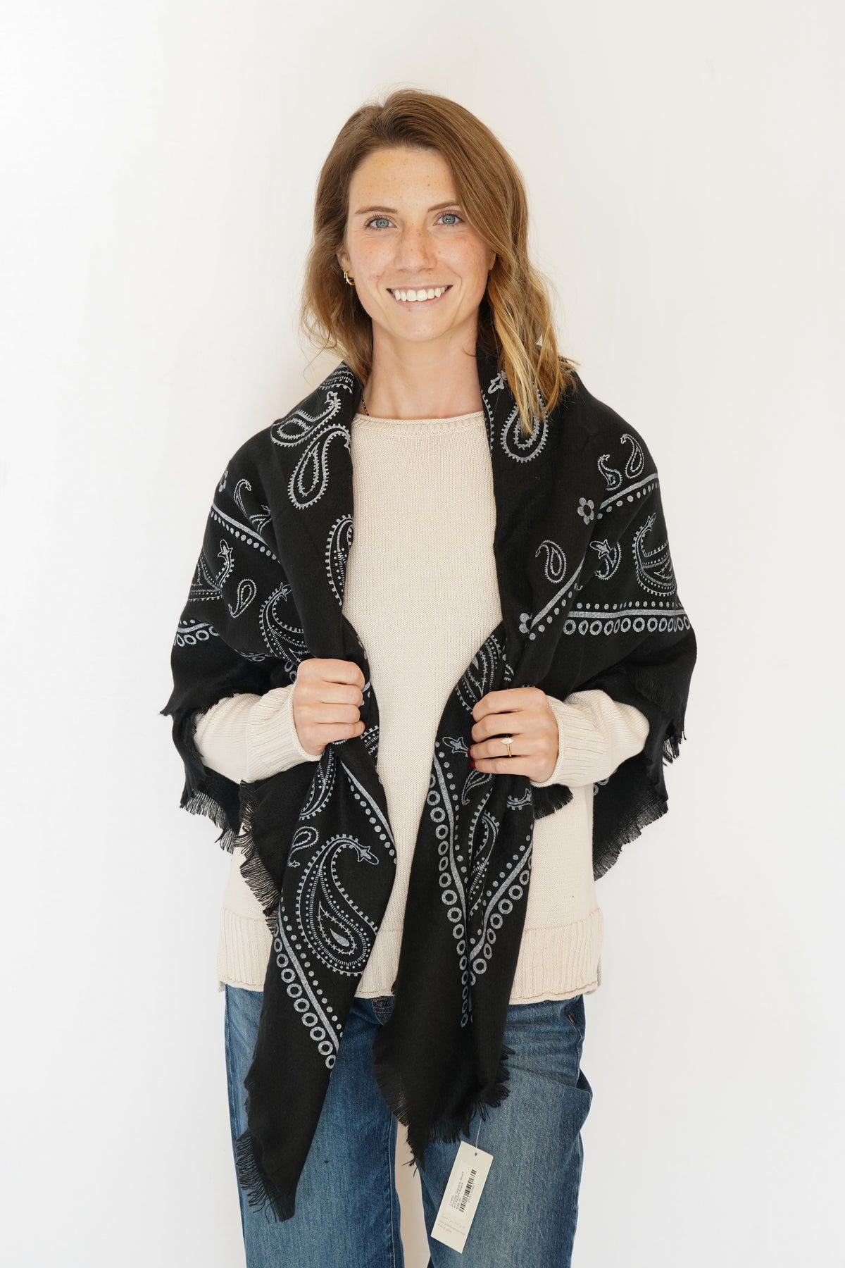 Paisley Bandana Square Scarf in Black