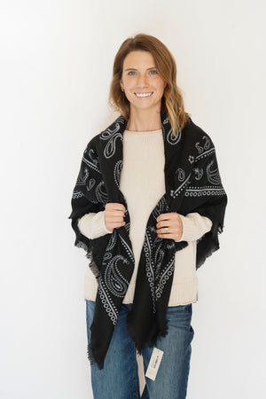 Paisley Bandana Square Scarf in Black