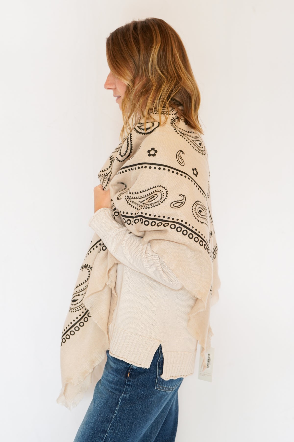 Paisley Bandana Square Scarf in Taupe